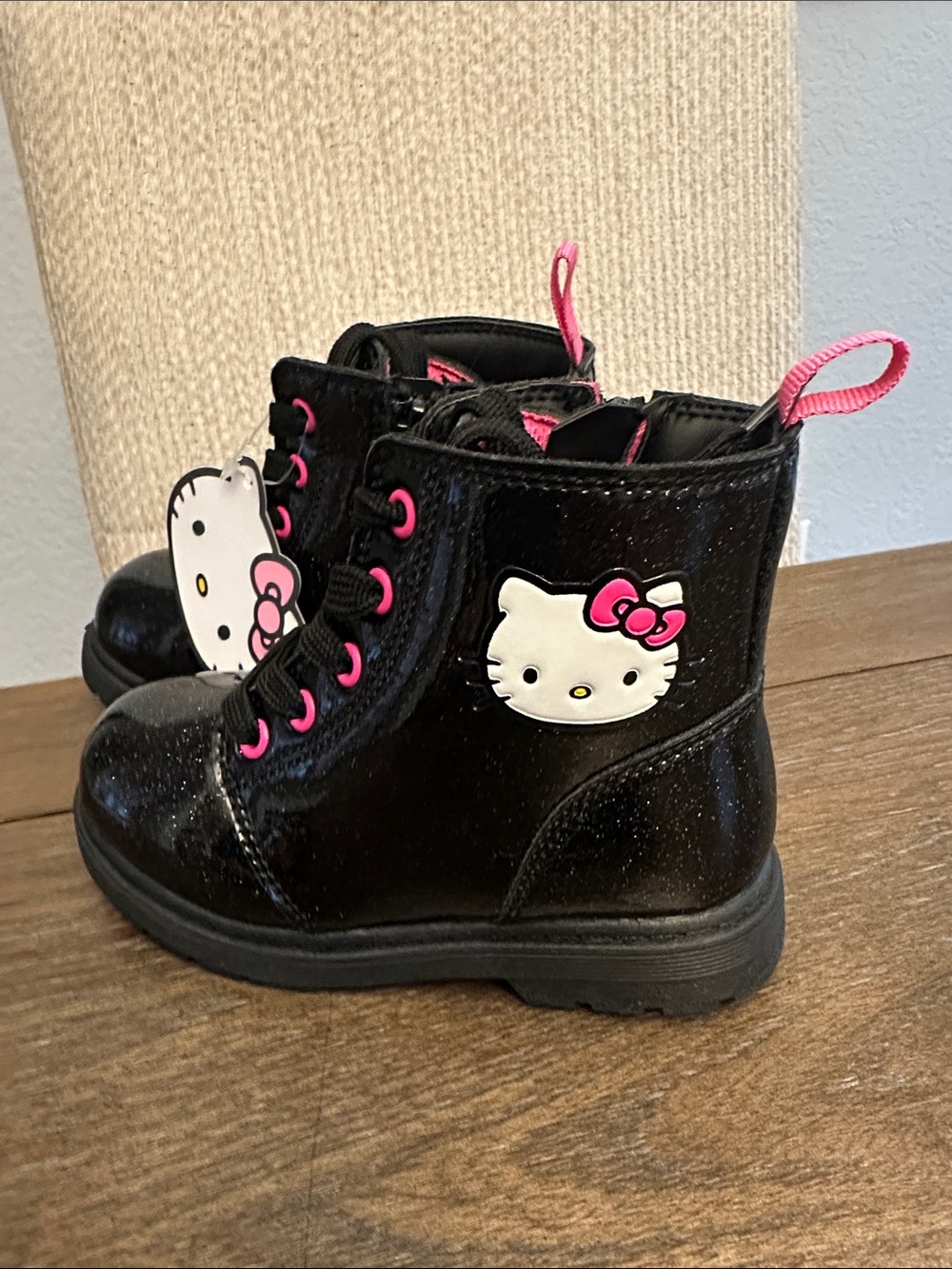 Hello Kitty Black Glitter Boots with Pink Accents